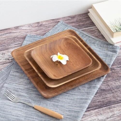 Square Wood Plates Dishes for Cake Fruit Dessert Dinner Bread Pizza Tea Coffee trays Storage 3PCS/Set