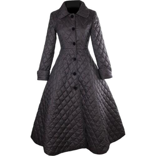 30- women vintage 50s Audrey Hepburn black quilting long swing coats plus size 4xl trench coat abrigos mujer casaco
