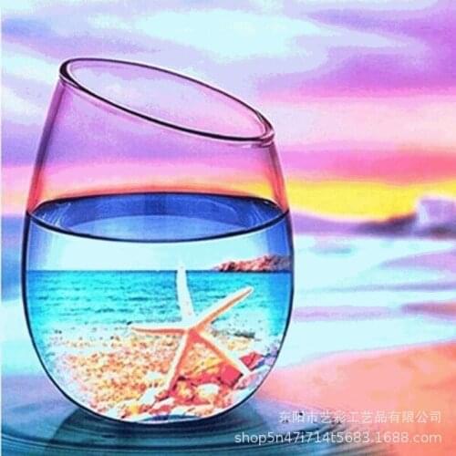 5D Diy Diamond Painting Cross Ctitch Kits Diamond Mosaic Embroidery Landscape Beach Water Glass Painting Round Drill Gift