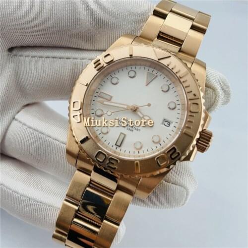 40mm gold luxury mens watch white dial nh35 or Miyato Automatic movement date magnifying glass