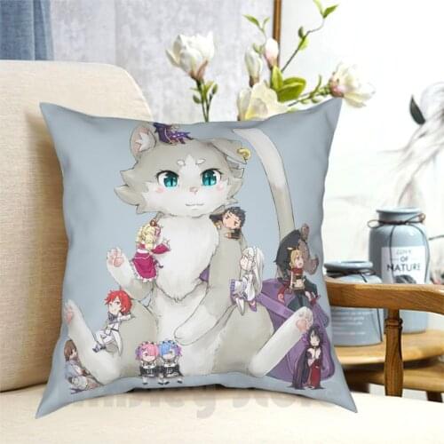 Re : Zero-Puck & Characters Pillow Case Printed Home Soft DIY Pillow cover Re Zero Re Zero Puck Rem Ram Japan Emilia