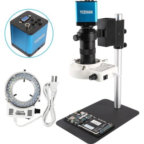Digital HDMI VGA Industrial Microscope Camera video Microscope sets HD 26MP 16MP +130X C mount lens+LED ring Light +Metal Stand