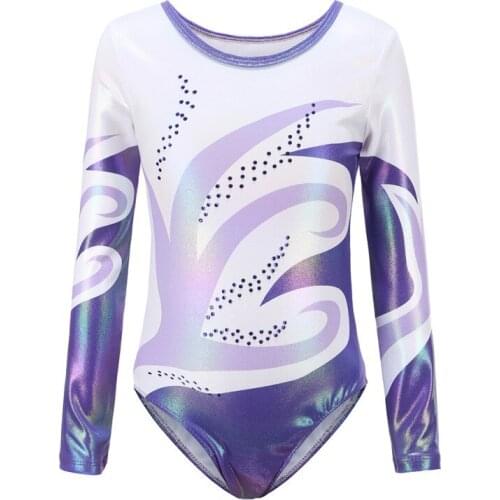 Children Girls Diamante Long Sleeve Ballet Practice Dance Wear Gymnastics New