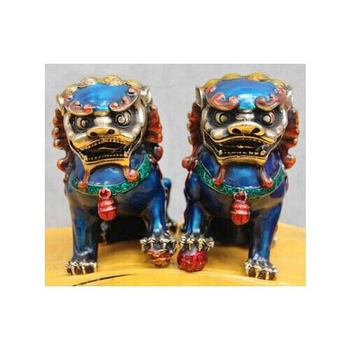 Chinese Folk blanco plateada bronce cobre pintadas Evil pintado Fuu perro par copper decoration bronze factory Pure Brass