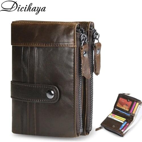 DICIHAYA Zipper Men Wallet Genuine Leather Short Wallets Male Multifunctional Cowhide Hasp Purse Coin Pocket Photo Card Holder