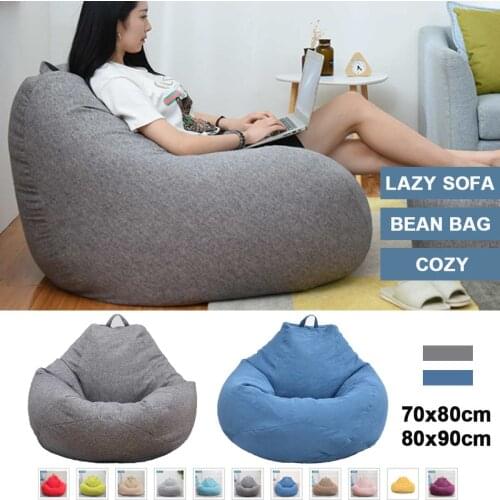 Bean Bag Solid Color Lounger Chair Sofa Cotton Linen Beanbag Sofas Waterproof Stuffed Animal Storage Toy Chair Cover Living Room