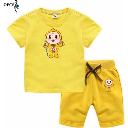 Summer Children Suit New Selling Boys Short Sleeve Cartoon Suit Teenagers Sports Causal Shorts+Cotton T-shirt Girls Clothes 2pcs