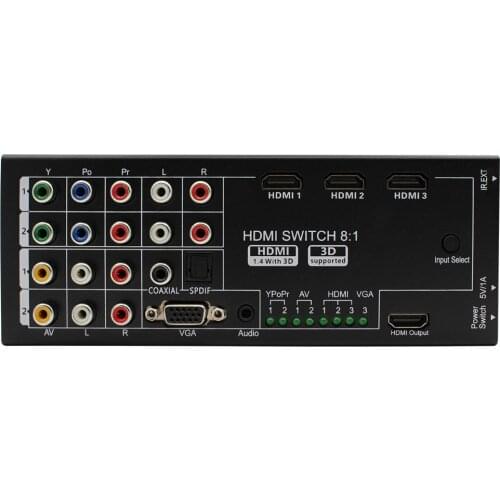 Multi-functional HDMI Converter Switch 8 Inputs to HDMI+COAXIAL+SPDIF Output Support 3D and Surround Sound for 1080P HDTV