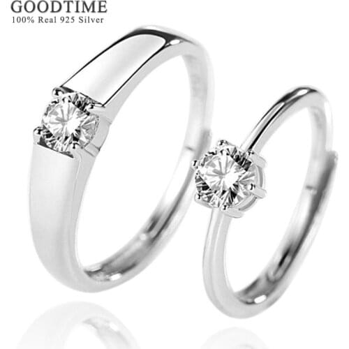 Noble Wedding Couple Rings 100% Real 925 Sterling Silver Rings Zircon Ring Jewelry Lover Anniversary Rings Gift For Man Woman