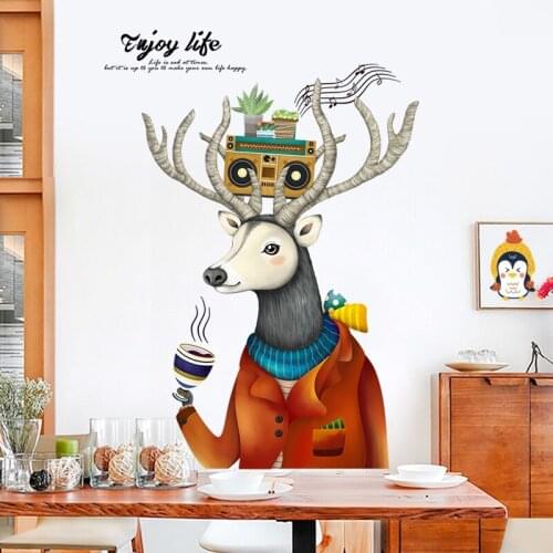 Nordic Elk Wall Stickers Bedroom Study Porch Creative Poster Restaurant Living Room Decoration Art Mural Home Decal