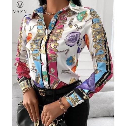 VAZN 2021 Autumn Latest Style Casual Retro Chiffon Shirt Young Daily Overalls Free Full Sleeve Women Slim Regular Shirts