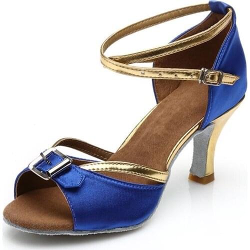 New Style Black Blue Satin Ballroom Tango Latin Salsa Dance Shoes 5cm 7cm Heel Height Dance Shoes For Women