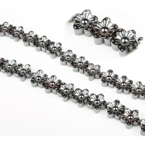 10mm Natural Stone Black Hematite 3D Carved Flower Loose Beads for Womens Jewelry Making DIY Necklace Bracelet Accessories 15