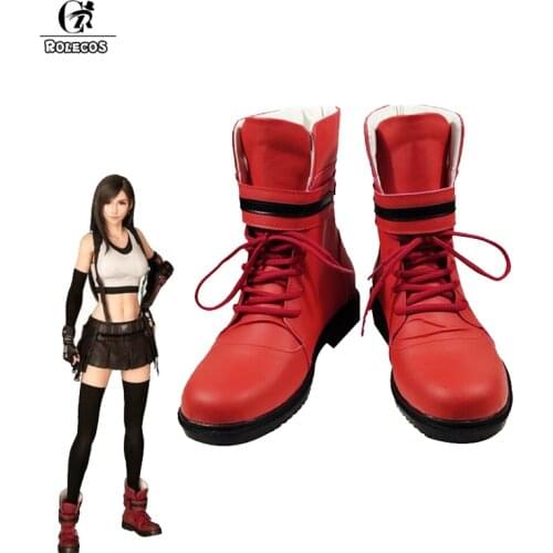 ROLECOS FF VII Tifa Cosplay Shoes Tifa Boots Women Shoes Game Cosplay FF7 Remake Lockhart Red Martin Boots Halloween