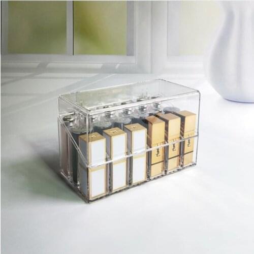 IMUWEN Grid Transparent Lipstick Storage With Lid Acrylic Bathroom Makeup Organizer Cosmetic Storage Rack Desktop Finishing