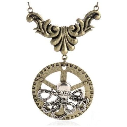 Octopus on the gear punk style pendant necklace antique bronze plated steampunk fashion jewelry