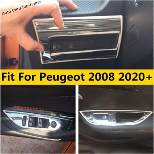Inner Door Armrest Window Lift / Head Lights Lamps Switch Button Panel Stainless Steel Cover Trim Fit For Peugeot 2008 2020 2021