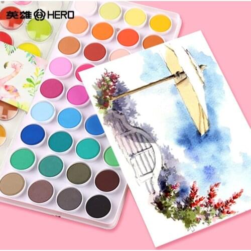 Hero Portable Solid Pigment 12/16/28/36 Colors Whatcolor Cakes Watercolor Paints Set With Brush Pen For Painting Supplies HM2019