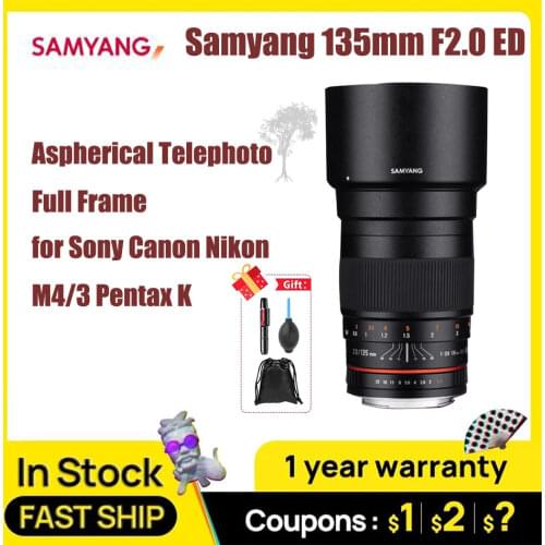 Samyang 135mm F2.0 ED Aspherical Telephoto Full Frame Lens for Sony Canon Nikon M4/3 Pentax K ,Black Color