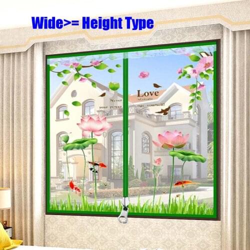Wide Beautiful Lotus Door Window Mesh Screen Zipper Opening Yarn Air Tulle Fly Mosquito Net Curtain Removeable Washable