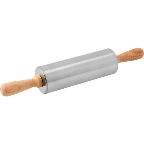 Stainless Steel Rolling Pin With Wooden Handles Roller Pin Baking Professional Dough Roller For Home Bakery Pizza Pastry Bread