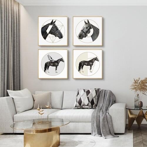 Nordic Geometric Horse Head Living Room Decoration Painting Porch Horse Galloping Horse Sofa Wall Background Art Decoration