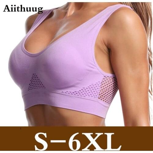 Aiithuug Sports Bras for Women Padded Bra Fitness Activewear Workout Tank Top Sports Bra for Women Breathable Mesh 6XL Plus Size