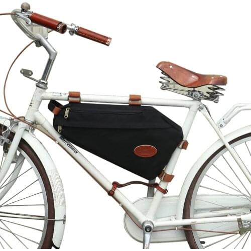 Tourbon Vintage City Bicycle Bag Bike Frame Tube Triangle Bags Shoulder Pack Black Waxed Canvas Waterproof Cycling Accessories