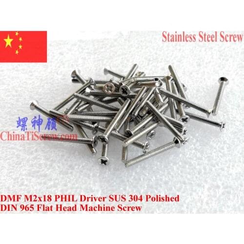 DIN 965 Stainless Steel Screws M2x18 Flat Head 0# Phillips Driver A2-70 Polished 100 pcs