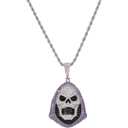 Statement Hip Hop Death Skull Mask Pendan Necklaces Copper Micro Inlaid Zircon Jewelry Simple Necklace For Women Men Gifts