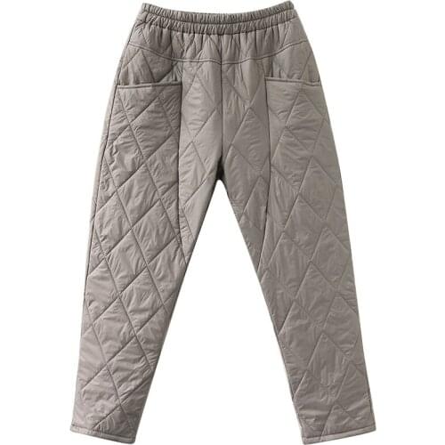 Women Winter Down Pants Solid Warm Harem Pants Casual Mom Plaid Trousers Female Plus Size Elastic High Waist Sweatpants P9610