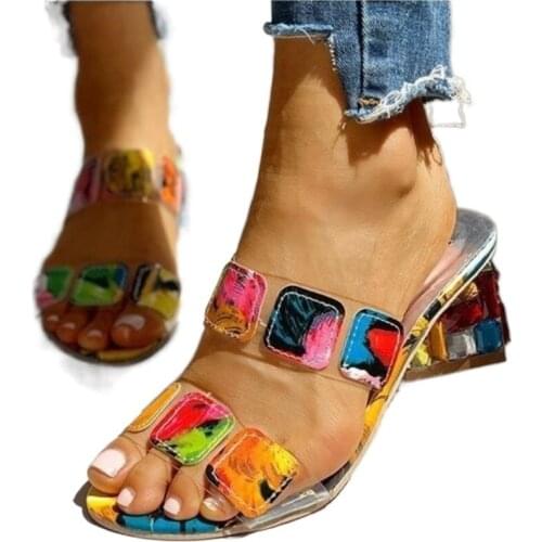 Fast Ship Summer Women Sandals Peep Toe Square Heels Ladies Multi Colors Wedge Shoes Sandalias Para Mujer Femmes Multicolores