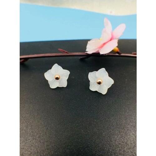 SHILOVEM 18k yellow gold natural White Jasper stud earrings plant classic wedding Fine women Christmas gift new yze131311hby