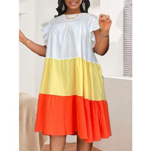 Women Shirt Dress Loose Patchwork Oversized Summer Ruffles Plus Size Party African XXL Female Vestidos 2021 Spring Summer Robes