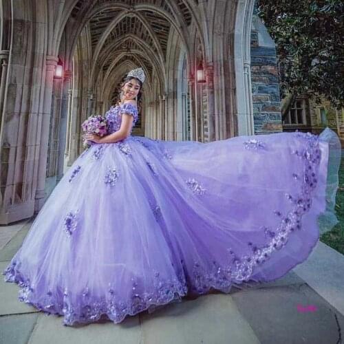 Vestidos de xv años 2021 Lilac Quinceanera Dresses Off Shoulder Beading Sweet 15 Ball Gown Prom Dress Crost Back