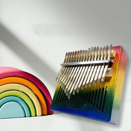 17 Keys Kalimba Kit Thumb Piano Mahogany Musical Instrument With Tune Hammer For Beginner Green Blue Rainbow KLB48