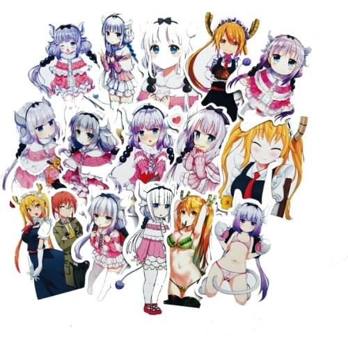 37Pcs Cute Anime Miss Kobayashis Dragon Maid Stickers Cartoon Sexy Girl Sticker for Skateboard Laptop Luggage Waterproof Car