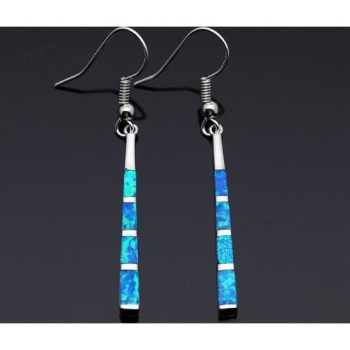 Bohemian Tassel Striped Long Drop Earrings for Women Blue Imitating Fire Opal Earrings 2019 Fashion Woman Jewelry