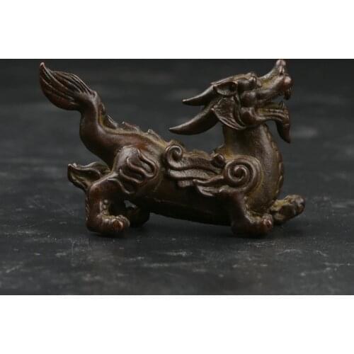 52MM/2" Collect Curio Rare Chinese Fengshui Bronze Animal Kylin Chi-lin Qilin Pixiu Qi-Lin Auspicious Beast Statue Statuary 41g