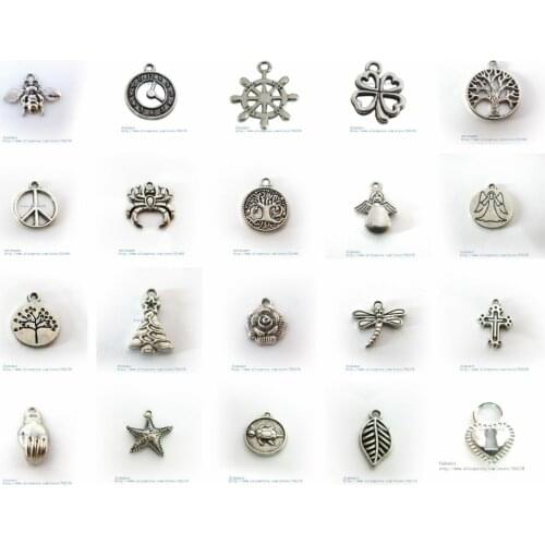10pcs Multiple option Dangle double side Pendant Antique Metal Charm European Beads For chain Bracelet Keychains DIY Jewelry