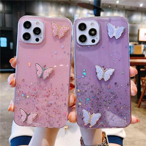 Glitter butterfly Sequins Phone Case For iphone 12 mini XR X XS Max 6 6S 7 Plus 8 Plus iphone 11 11 pro max Bling Stars Cover