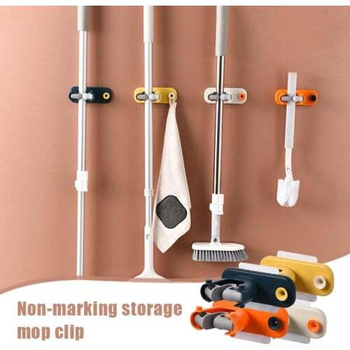 Mop And Broom Holder Mop Brush Holder Rack Wall Mounted Storage Hook Punch-free Holder For Bathroom Accessories Kitchen Supplies
