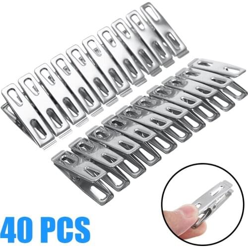 40pcs Metal Clips Metal Clothes Pegs Washing Line Hang Pins Metal Clips Clamps Laundry Storage Organizations