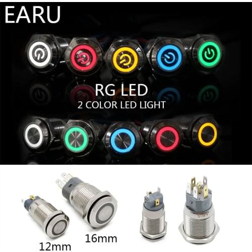 12mm 16mm Dual Color RGB LED Light Mirco Switch Momentary Self-reset Latching Fixation Waterproof Metal Push Button Switch Power