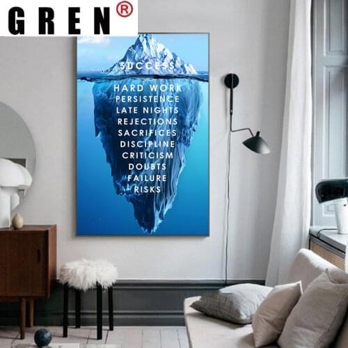 GREN Iceberg Of Success Canvas Painting Landscape Motivational Quote Wall Art Picture for Living Room Posters Hoom Decor