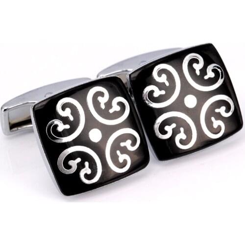 HYX Jewellery black leaf clovers flower cufflinks male French shirt cuff links for mens Jewelry Gift free shipping