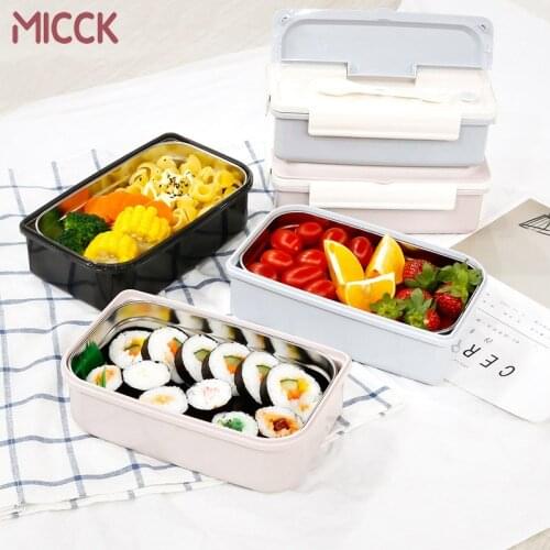 MICCK 304 Stainless Steel Water Injection Insulated Lunch Box With Tableware Health Food Storage Container Outdoors Picnic Box