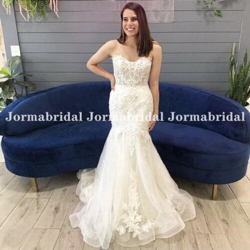 Illusion Lace Applique Wedding Dresses Sweetheart Mermaid Lace Applique Tulle Boho Bridal Dress Long Chapel Train Wedding Gowns