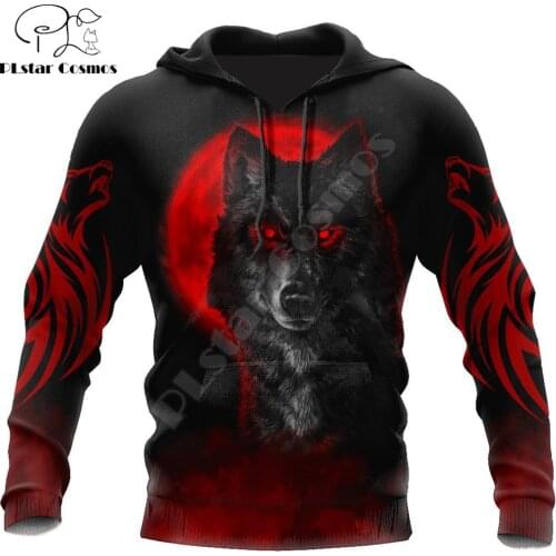 Beautiful The Red Moon Wolf 3D All Over Printed Men Hoodie Autumn Unisex Sweatshirt Zip Pullover Casual Streetwear KJ462