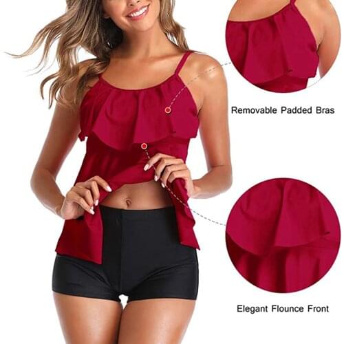 Cover Up Swimsuit Women 2 Pieces Flounce Printed Top Boyshorts Tankini Swimwear Bikini Mujer Set 2021 Summer Beachwear Sexy